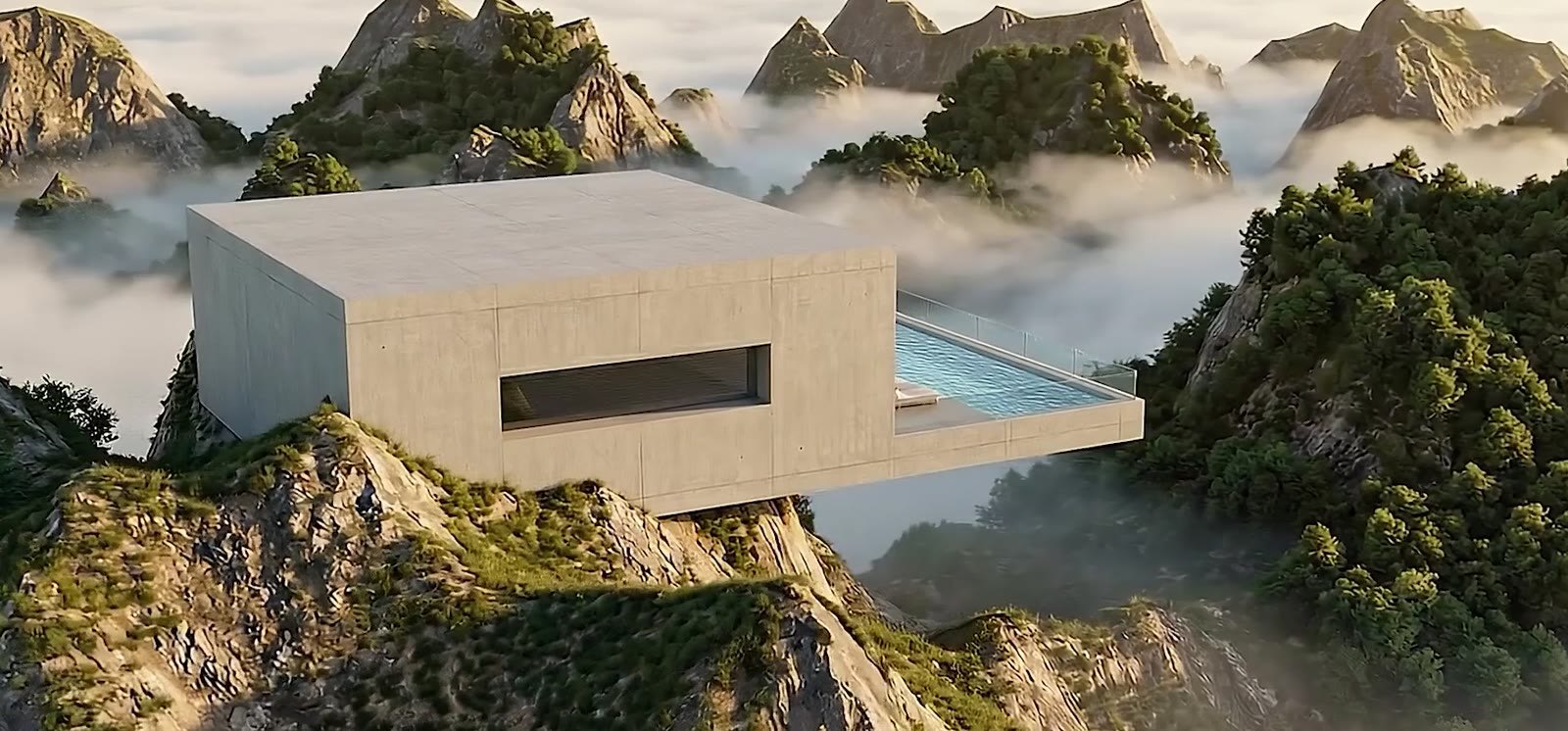 La maison en béton au-dessus des nuages