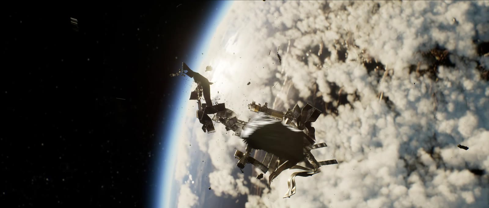 Débris de la station devant la Terre