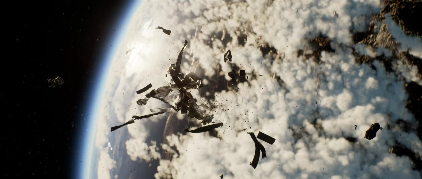 Station spatiale en train de se disloquer au-dessus de la Terre